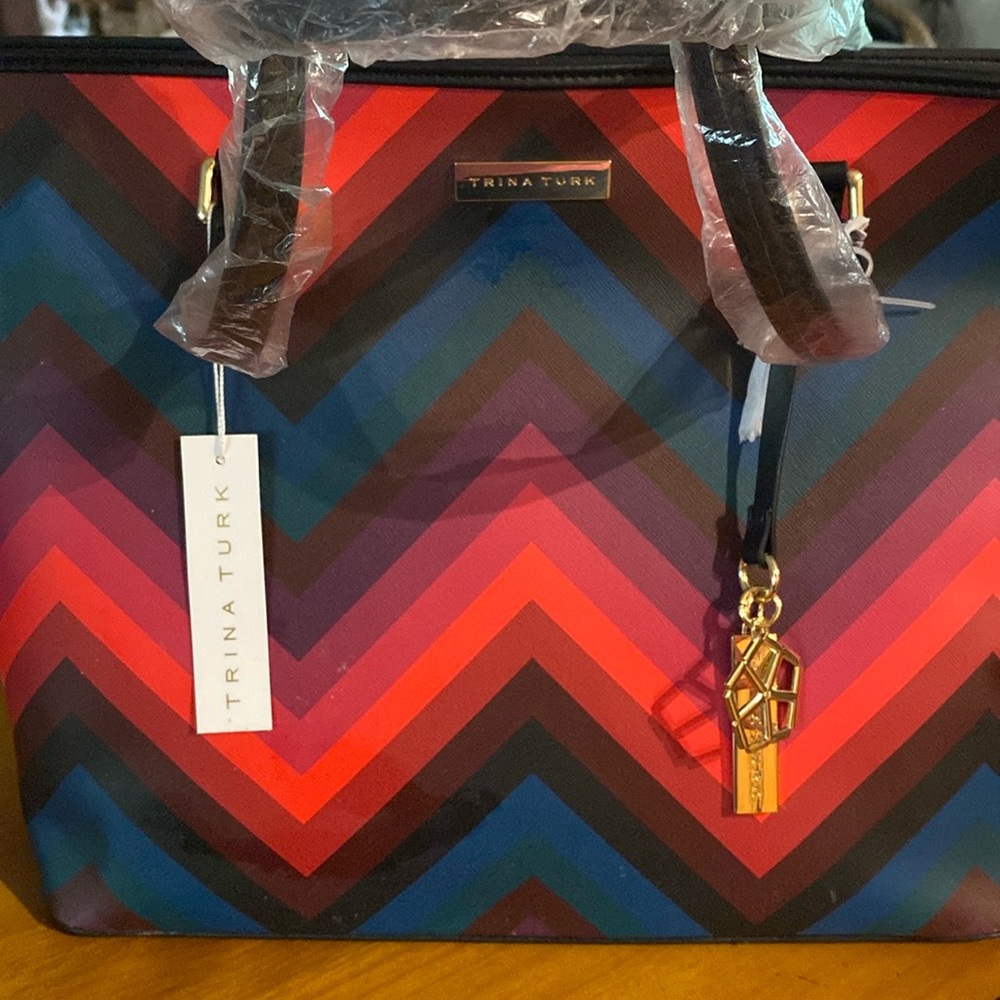 TRINA TURK PURSE/BAG Red,orange,turquoise,purple,black and gold